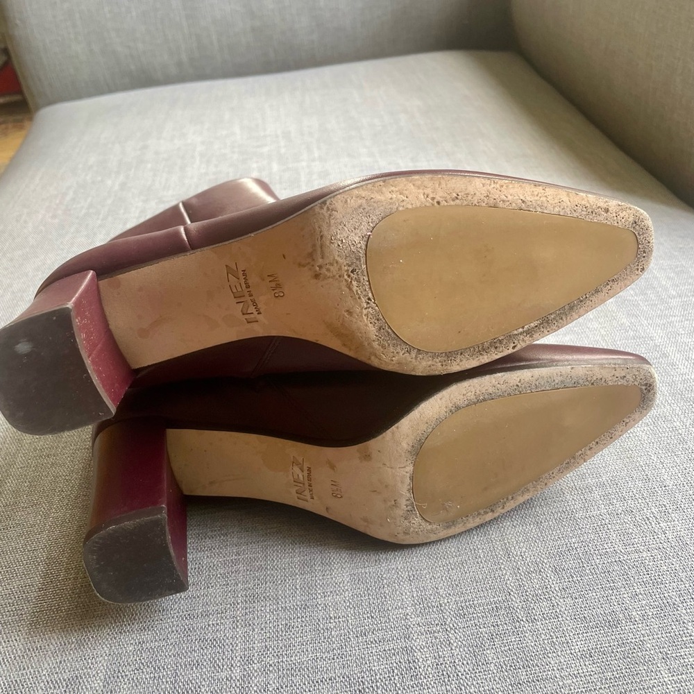 EUC Inez Women's Burgundy Leather Mid-Heel Ankle Booties 8.5 - Picture 9 of 15